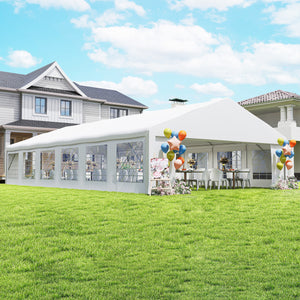 23' x 39' Party Tent, Heavy Duty Outdoor Canopy Tent Shelter with 2 Doors and 12 Windows for Parties, Events, White