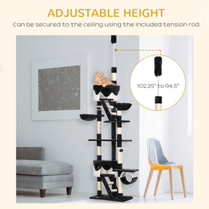 94"-102" Huge Cat Tree Ceiling High Cat Condo Scratching Post Activity Center Multi-Level Play House Light – view 32