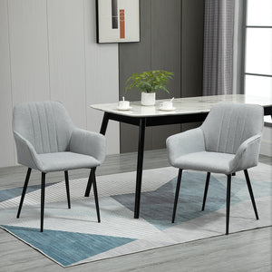 Dining Chairs Set of 2, Linen Upholstery Accent Chair with Back, Armrest, Metal Legs, Dark Grey – view 13