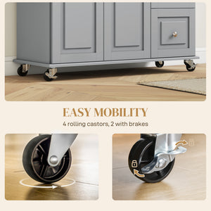 Kitchen Island on Wheels, Kitchen Cart with Drop Leaf, Drawers, Grey – view 6