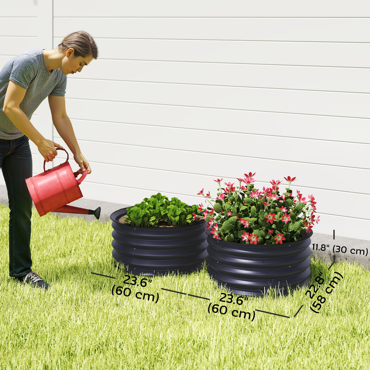 Set of 2 Raised Garden Bed, Metal Planter Box with Safety Edging, Easy-to-assemble Stock Tank, Dark Grey – view 2