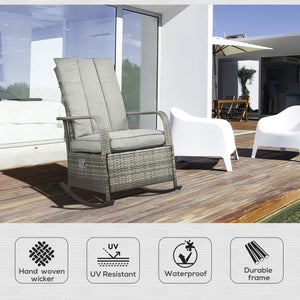 Outdoor Wicker Rocking Chair with Cushion, Patio PE Rattan Recliner Chair with Adjustable Footrest – view 10