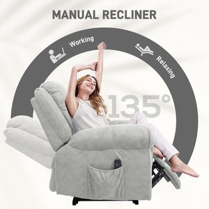 Manual Recliner Chair with Vibration Massage, Side Pockets, Microfibre Reclining Chair for Living Room, Grey
