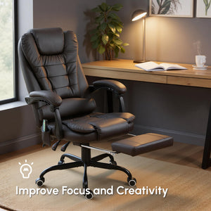 7-Point Vibrating Massage Chair, Reclining Office Chair with Footrest, Reclining Back, Adjustable Height, Brown