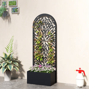 Metal Raised Garden Bed with Trellis for Climbing Plants, Freestanding or Wall Mounted Flower Bed with Privacy Panel