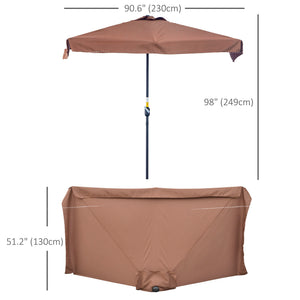 9.8ft Half Umbrella Semi Round Patio Parasol with Crank Handle, Top Vent for Garden – view 23