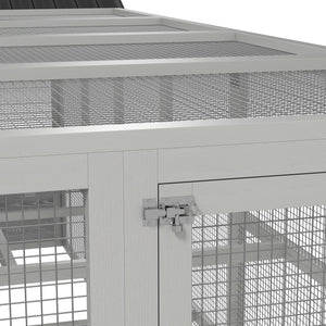 142" Outdoor Wooden Chicken Coop with Run, Ramps, Perches, Storage, Combinable Design for 6 - 10 Chickens, Grey