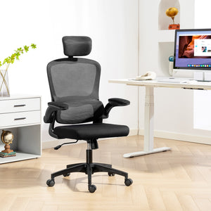 Ergonomic Mesh Office Chair, High Back Desk Chair with Rotatable Headrest, Flip-Up Armrests – view 7