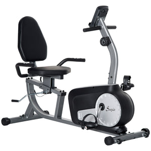 Soozier Exercise Bike, Stationary Bike with 8-Level Magnetic Resistance, LCD Display, Adjustable Seat and Backrest for Home Gym