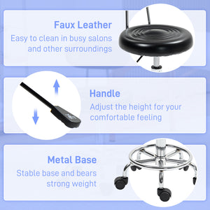 Adjustable Stool, Rolling Stool, 360° Rotate, with Backrest and Wheels, Black