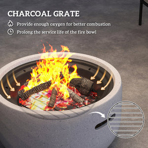 24" Outdoor Fire Pit with Stone Effect, Wood-burning Firepit Fireplace with Spark Screen and Poker for Backyard Camping Bonfire, Gray