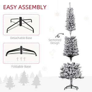 6ft Flocked Christmas Tree, Pencil Christmas Tree with Realistic Branch Tips, Folding Metal Stand, Green – view 12