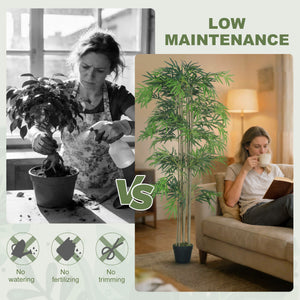 6FT Artificial Bamboo Tree Set of 2, Fake Plant with 1530 Leaves, Greenery Plant in Nursery Pot for Indoor, Green
