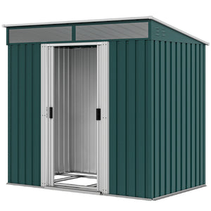 6.5x4FT Galvanised Metal Shed with Foundation Kit, Lockable Garden Tool Storage House with Sliding Doors – view 8