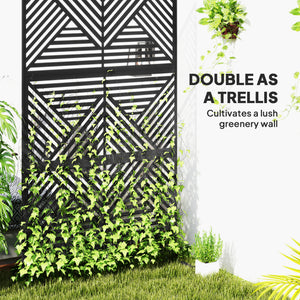 Metal Outdoor Privacy Screen, Freestanding Outdoor Divider with Stand, Decorative Privacy Panel, 78" x 48", Black