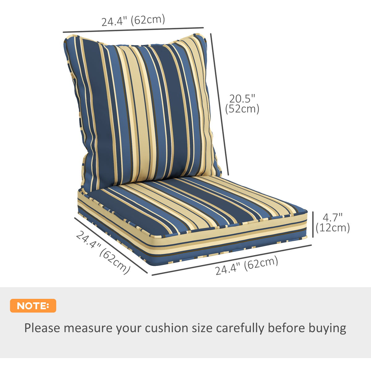 Seat Cushion Back Pillows Replacement Set of 2, Patio Chair Cushions Set for Indoor Outdoor, Blue – view 2