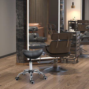 Adjustable Hydraulic Rolling Salon Stool Swivel Saddle Chair Spa Beauty Seat PU Leather, Black