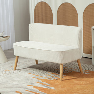 Modern 2 Seater Sofa, Upholstered Two Seater Couch with Rubber Wood Legs, Cream White – view 7