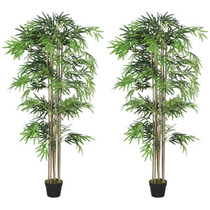 6FT Artificial Bamboo Tree Set of 2, Fake Plant with 1530 Leaves, Greenery Plant in Nursery Pot for Indoor, Green