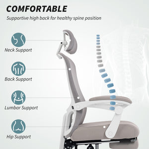 Ergonomic Office Chair, Mesh Reclining Desk Chair with Adjustable Lumbar Support, Headrest, Beige – view 17