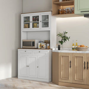 71" Pantry Cabinet with Microwave Space, Buffet with Hutch, 2 Drawers, Adjustable Shelves and Glass Doors – view 14