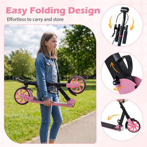 Kick Scooter for Kids Teens Adults Age 8+ Foldable Scooter with Large Light-up Wheels-Pink view 8