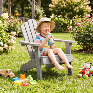 Kids Adirondack Chair All-weather Outdoor Chair for Children with Tilted High Backrest-Grey view 2