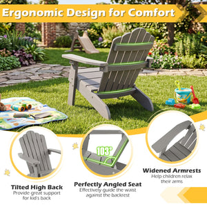 Kids Adirondack Chair All-weather Outdoor Chair for Children with Tilted High Backrest-Grey view 7