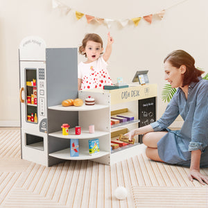 Kids Grocery Store Playset with Cash Register POS Machine-White view 3