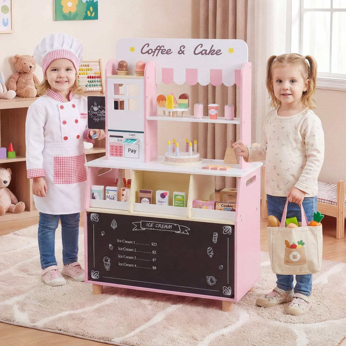 Kids Ice Cream Shop with 27 Accessories and Ice Cream Machine for Ages 3+-Pink view 2