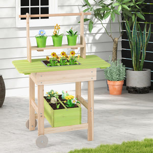 Kids Mud Kitchen with Removable Pots, Watering Can Planting Trough and Storage Box-Natrual view 3