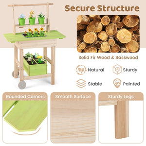 Kids Mud Kitchen with Removable Pots, Watering Can Planting Trough and Storage Box-Natrual view 7