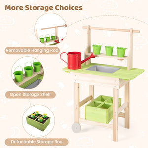 Kids Mud Kitchen with Removable Pots, Watering Can Planting Trough and Storage Box-Natrual view 9