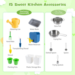 Kids Mud Kitchen with Water Tank and Sink and 15 Accessories for Ages 3+-Natural view 6