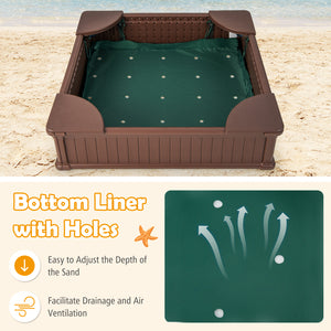 Kids Outdoor Sandbox with Oxford Cover and 4 Corner Seats-Brown view 8