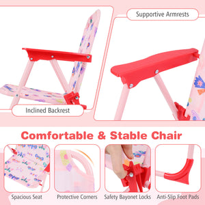 Kids Outdoor Table and Chair Set with 2 Folding Chairs and Height Adjustable Umbrella-Pink and White view 7