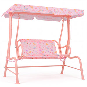 Kids Patio Swing 2-Seater Outdoor Porch Swing Lounge Chair with Adjustable Canopy-Pink