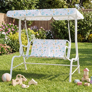 Kids Patio Swing 2-Seater Outdoor Porch Swing Lounge Chair with Adjustable Canopy-White view 2