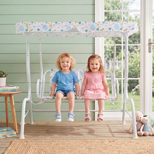 Kids Patio Swing 2-Seater Outdoor Porch Swing Lounge Chair with Adjustable Canopy-White view 3