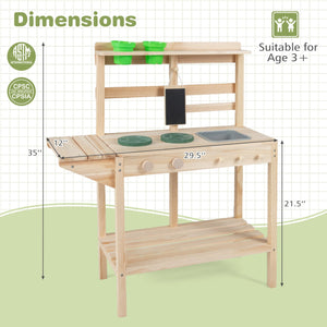 Kids Play Kitchen Set Wooden Kitchen Playset with Stoves for Boys Girls 3+-Natural view 4