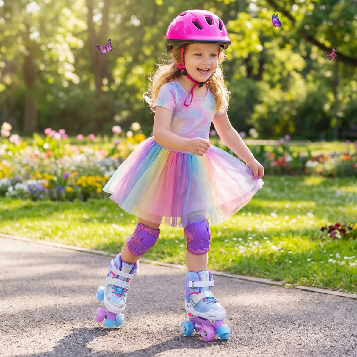 Kids Roller Skates for Toddlers Ages 5-7 with 4 Light-up Wheels-Blue view 2