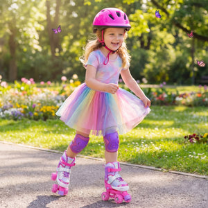 Kids Roller Skates for Toddlers Ages 5-7 with 4 Light-up Wheels-Pink view 2