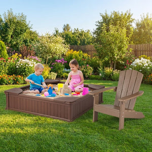 Kids Sandbox with Cover and Seats with 2 Kids Adirondack Chairs view 8