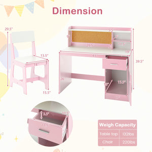 Kids Study Desk and Chair Set Student Table and Chair-White + Pink view 5