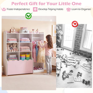 Kids Toy Storage Organizer Children Dress up Closet Wardrobe with Clothing Rack-Pink view 9