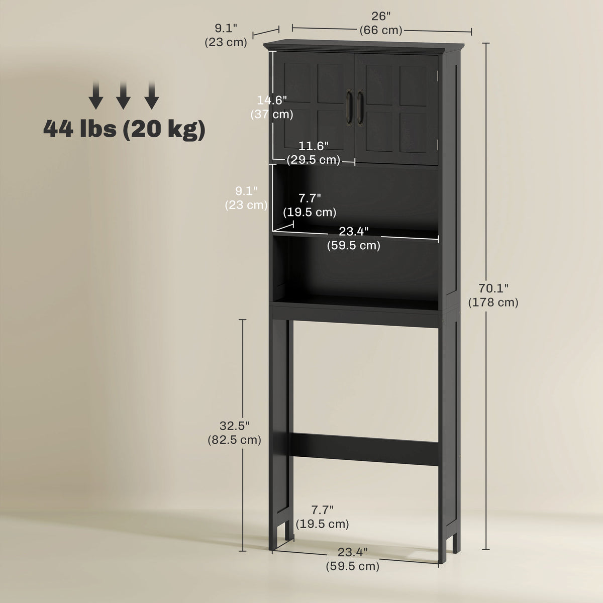 Modern Over The Toilet Storage, Bathroom Cabinets Over Toilet with Open Shelves and Double Door Cabinet – view 2