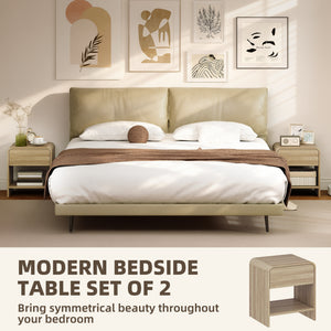 Nightstand Set of 2, Modern Bedside Table with Rounded Corners, Nightstand with Drawer and Open Shelf – view 3
