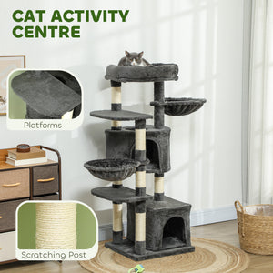 52.5" Cat Tree Tower with Scratching Posts, Cat Condos, Bed, Platforms, Hammocks, for Indoor Cats, Dark Grey – view 3
