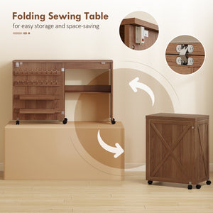 Sewing Machine Table on Wheels, Folding Craft Table with 2 Bins, Storage Shelf, 18 Pegs, Lockable Wheels โ view 4