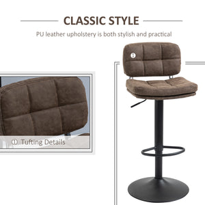 Bar Stools Set of 2, Swivel Counter Height Barstools with Adjustable Height, Back and Footrest, PU Leather Bar Chairs